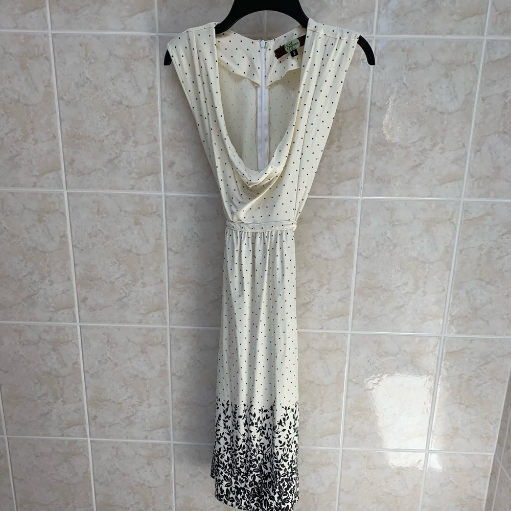 Eva Franco black and white polka dot midi dress.